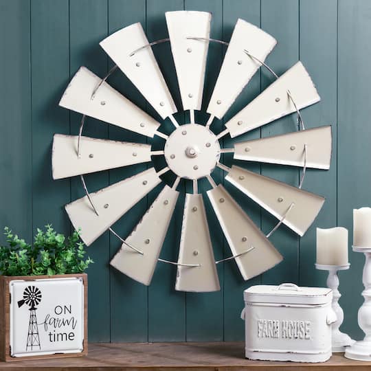 Glitzhome® 28.5" Beige Metal Wind Spinner Wall Décor